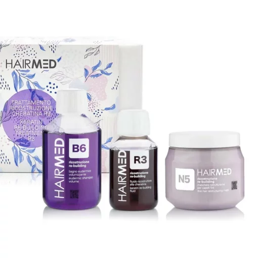HAIRMED kit Trattamento ricostruzione Family Size Набор "Реконструкция" Запечатывает секущиеся кончики и разглаживает поверхность волос с длительным эффектом. Подходит для тонких волос, которым не хватает объема.  1) HAIRMED B6 Re-building eudermic shampo