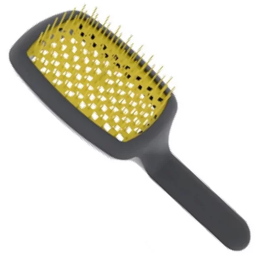 Массажная щетка с изогнутой черной ручкой с желтым Janeke Curvy Hairbrush
